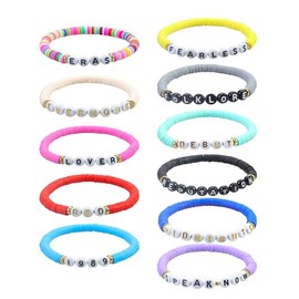yeemeen Freundschaft Armbänder Set Böhmen Stretch Armbänder, Buntes Perlen Stretch Armband Einstellbare Stretch Perlen Armband Mit Buchstaben-Perlen, Schmuck Für Frauen Und Mädchen