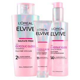 L'Oral Paris L'Oral Paris, Elvive Glycolic Gloss, Leave-in Conditioner + Shampoo + Serum, Set for dull and porous hair, Elvital Glycolic Gloss, intense and long-lasting shine, 3 bottles