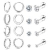 MILACOLATO 8 Pairs Earring Sets for Multiple Piercing 14K Gold Plated Stainless Steel Cartilage Studs Earrings and Hoops Set Dainty Small CZ Ball Cartilage Hoop Stud Earrings 2/3/4/5MM(Silver?