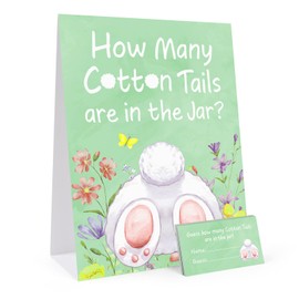 COCHIE 30 Players Easter Games for Adults family Large Groups, How Many Cotton Tails in the Jar Easter Party Game, Spring Games Classroom Bunny Brunch Sign with Cards (Green)