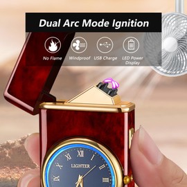 TIKIUKI Windproof Dual Arc USB Rechargeable Plasma Lighter with LED Display Flameless Lighter for Camping Hiking Candles BBQ and Outdoor Adventures（Mahogany）