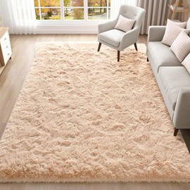 ISEAU Fluffy Rug Carpets Soft Shaggy Area Rugs Indoor Floor Mats for Kids Room Fuzzy Carpet Comfy Cute Nursery Mat Bedside Rug for Boys Girls Bedroom Living Room Home Decor, 5ft x 8ft,Camel