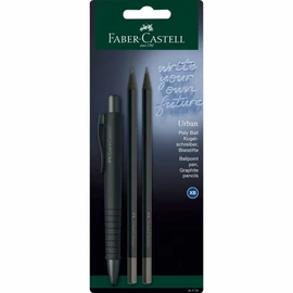 FABER-CASTELL 241124 Writing Set All Black with Poly Ball Urban Ballpoint Pen and 2 Urban Pencils