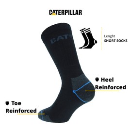 6 Pairs CATERPILLAR Work Socks for Men for Accident Prevention Made of Coolmax, Double Reinforcement on Toe and Heel, High Quality Yarns, Cotton Sponge and Lycra Fibre, black