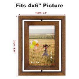 Egofine 2 Pack 4x6 Rotating Floating Picture Frames,Double-Sided Display with HD Glass Front Wooden Distressed Frame for Vertical or Horizontal Tabletop Display, Carbonization