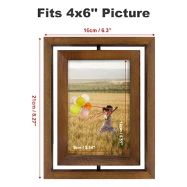 Egofine 2 Pack 4x6 Rotating Floating Picture Frames,Double-Sided Display with HD Glass Front Wooden Distressed Frame for Vertical or Horizontal Tabletop Display, Carbonization