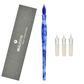 SIPLIV MAJOHN Multifunctional Dual Purpose Pen Glass Nib Dip Pen with 3 Types Replacement Fountain Pen Nib Resin Writing Signature Painting Pen - Blue