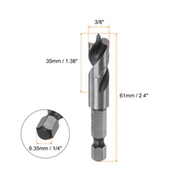 sourcing map Brad Point Drill Bits 3/8" Dia 1/4" Hex Shank Stubby Drill Bit High-Speed Steel 1.38" Working Length Spiral Twist Drilling Tool for Woodworking Plywood Plastic