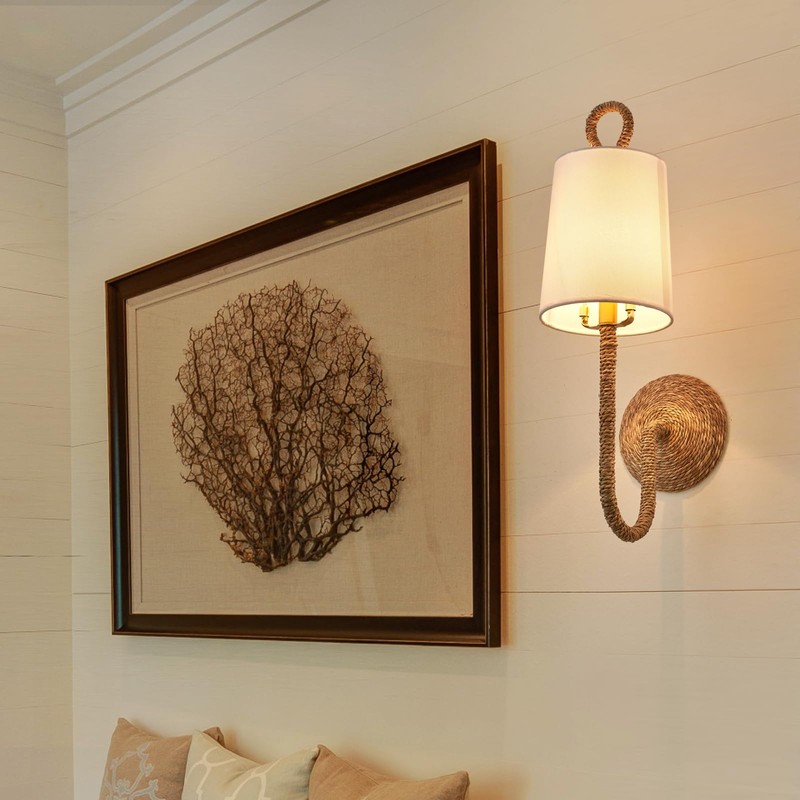 MhyTogn Natural Rattan Wall Sconce Set of 2, with Boho