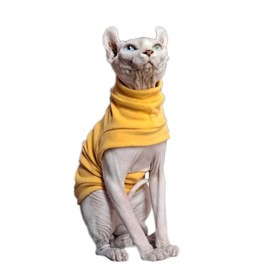 Hairless Cats Winter Clothes Sweatshirt Sweater,Stretch Dralon Fleece Cold Weather Pullover,Breathable Warm Cat Wear Vest for Sphynx Cat, Devin, Konnis, Peterbald Yellow XL