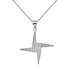 Religious Jewelry 925 Sterling Silver Irish St. Brigid's Christian Wall Cross Pendant Necklace, 18"