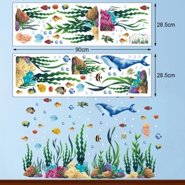 300 Pcs Under The Sea Wall Decals 2 Sheets Ocean Wall Decals Stickers Large Coral Reef and Seaweed, Bubbles Vinyl Sticker Underwater Sea Stickers for Toddler Baby Nursery Living Room Office Bathroom