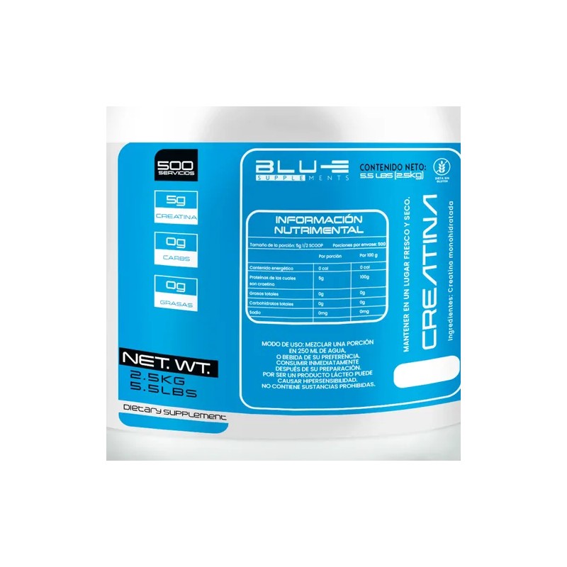 Creatina Blu-e Monohidratada 2.5 Kg 500 Servicios Sabores