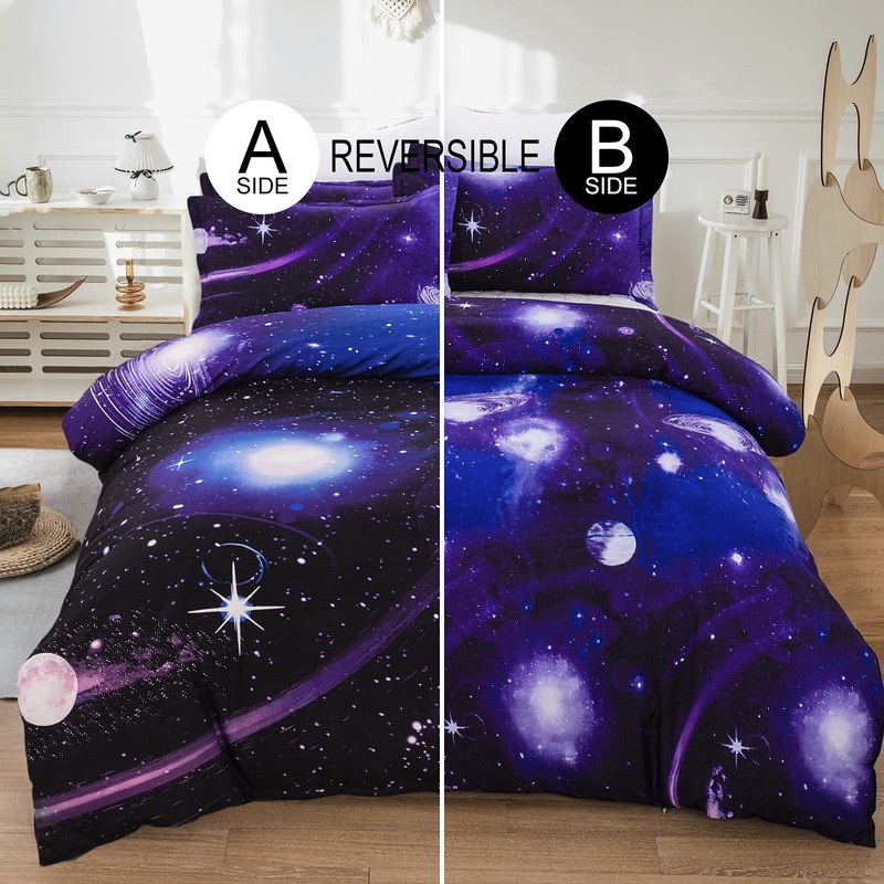 Galaxy Duvet Cover Set Reversible Sky Universe Moon Printed Bedding