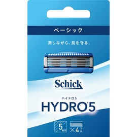 Hydro Schick Hydro5 Basic Replacement Blades (4 Pieces), 5 Blades with Skin Guard, Blue, 4 Pieces (x1)