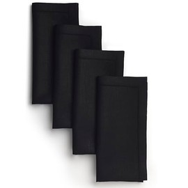Signature Linen™ de D'Moksha, 100% Lino Puro Negro Servilletas Juego de 4