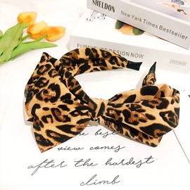 JIHUOO Wide Headband Bow Headband Rockabilly Headband Vintage Hair Accessories for Girls Women Leopard