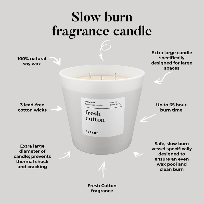 Hidden Label Large Scented Candle, Fresh Cotton, 30oz 3 Wick