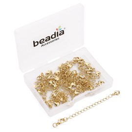 BEADIA 14K Gold Plated Extender Chains 75mm 20pcs Smooth Heart Extension Tail Chains for Jewelry Making Findings