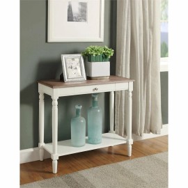 Convenience Concepts French Country Hall Table with Drawer and Shelf in Driftwood and White Wood