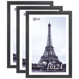 VCK 16x24 Poster Frames Set of 3, Black Solid Wood Picture Frame, Textured Exclusive Wall Gallery Frame