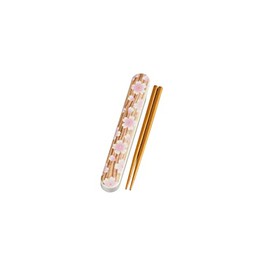 Tatsumiya Cherry Blossom Wood Grain 18.0 Slide Chopsticks Case Set, Pink, Size: Approx. W 7.7 x D1.0 x H1.3 x 33367