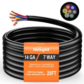 Nilight 25 Feet 7 Way Trailer Extension Cable Traditional SAE 14 Gauge 7 Conductor 100% Pure Copper Insulated Heavy Duty Wire Weatherproof for 7 Pin Blade RV Automotive