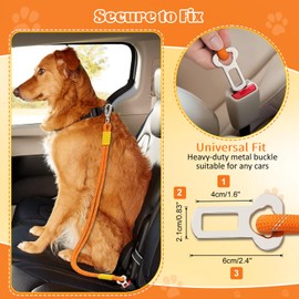Pawaboo Dog Seatbelt for Car, Dog Car Harness Leash with Dual Round Ropes Enhance Strength, Pet Vehicle Safety Belt Leash with 360-degree Swivel Metal Buckle, Reflective Dogs Restraint Tether, Orange