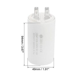 PATIKIL CBB60 20uF Running Capacitor,2Pcs AC 250V 4 pins 50/60Hz Cylinder 1.52 x 2.54inch for Water Pumps, Washing Machines Motor Start
