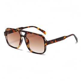 QVKUT Retro Quadratische Übergroßes Design Sonnenbrille für Damen Herren, 70er Jahre Vintage Trendy Gläser Klassisch mit doppelter Brücke UV400 Schutz (Leopard/Tee)