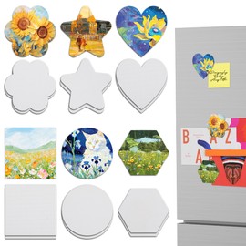 SOSMAR Magnetic Art Canvas Panels - Acrylic/Oil/Watercolor Board Set of 12 - Hexagon, Round, Square, Heart, Start, Flower, Mini Canvas Blank for Kids Small Painting, Fridge Decorative Magnets