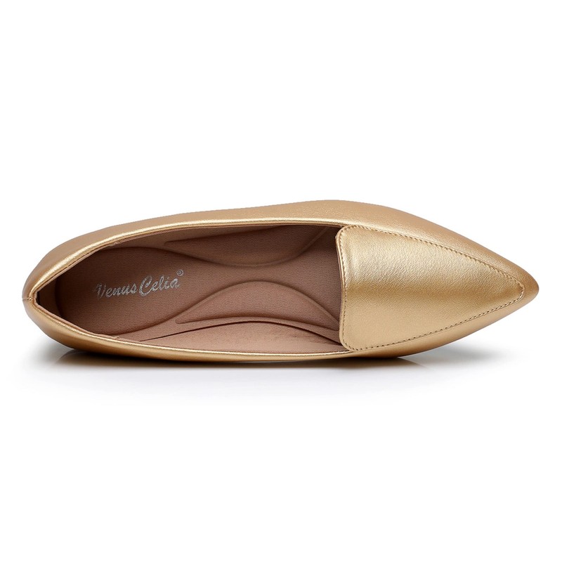 VenusCelia Funkier Zapatos planos para mujer, Dorado Pu, 6 US
