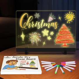 LED Drawing Board for Kids, 13.8"X9.8" 7 Colors & 2 Modes Acrylic Dry Erase Board with Light, Touch Control, 12 Markers, Light-Up Message Note Board as Night Light for Room/Store/Office/Festival/Gift