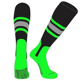 PEAR SOX OTC Baseball Softball Stirrup Socks (B, 7in) Black, NEON Green, Silver, NG (S)
