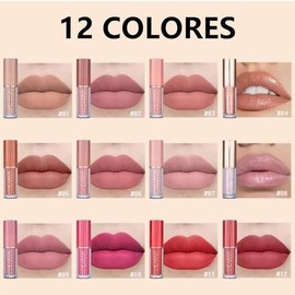 LEKOU 12 Colores Brillo De Labios, Set De Maquillaje De Larga Duración, Resistente Al Agua y Al Color, Lápiz Labial Elegante y De Alta Gama Es Un Regalo Único Para Mujer, Traje De Mujer De Maquillaje