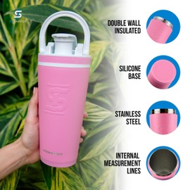 Ice Shaker Insulated Stainless Steel Shaker Bottle | 26oz, Pink | Cold for 30+ Hours | Insulated Cup with Twist-on Agitator | Odor-Free Bottle for Protein Shakes, Water, Smoothies, Cocktails