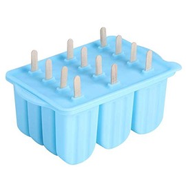 Molde de helado, 12 rejillas Herramienta de fabricación de moldes de helado de silicona de grado alimenticio Máquina de paletas de hielo congelado con tapa y palitos de helado (Blue)