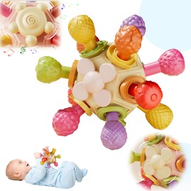 Sonajero Masticar Juguetes, Juguetes Sensoriales y Estimulacion Temprana,Goma Dental Montessori Juguetes, Encías Alivia Dolor Crecimiento Dientes Reducir Chupada Dedos Chupete para niño. (amarillo)