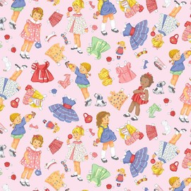 Timeless Treasures Fabrics Let's Play Classic Dolls and Puppies Pink