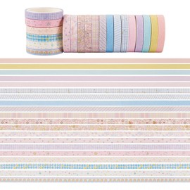 20 Rolls Cute Washi Tape Set, Washy Paper Tape Cartoon Plaid Decorative Tape 7mm Wide Pastel Candy Color Masking Tape Decor Sticker for Scrapbooking Bullet Journal Planner Gift Wrapping DIY Crafts