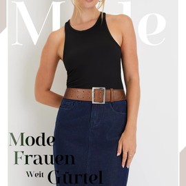 VONMELLI Women's Wide Belt for Dress Fashion Leather Belt Golden Buckle Waist Belt Women's Coat with Square Buckle, Brown with silver buckle