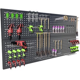 4 Pack Metal Pegboard Panels 24" x 12" Black Heavy Duty Steel Pegboard Wall Organizer, Garage Utility Tools Pegboard Storage System for Workbench, Shop, Shed Modular Peg Board Organizer Board Kit