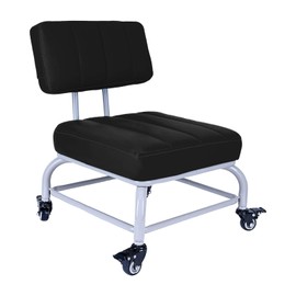 Backrest Rolling Stool with Brakes VAPAA TAIDE Roller Chair Heavy Duty Rolling Stools with Wheels for Home Office Garage Mechanic Flooring Cleaning Shop Black
