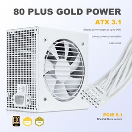 SAMA White 650W Power Supply - Fully Modular 80 Plus Gold Certified ATX 3.1 & PCIE 5.1 Compliant Power Supply, Supports RTX 30/40 Series GPUs