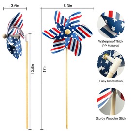 IiILittle 12 Pack Patriotic Pinwheels, American Flag Pinwheels, Wind Spinners for Yard for 4th of July Decor, Memorial Day Decor, Patriotic Outdoor Decor