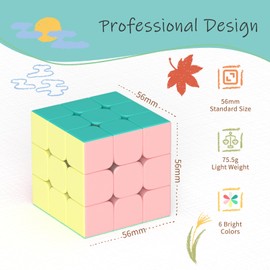 Riswistoy 3x3x3 Speed Cube, Macaron Classic Magic Cube Stickerless Puzzle Toy for Kids, STEM Educational Toy Combines Learning with Fun