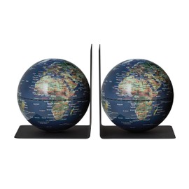 TROIKA Bookends Metal Bookends Diameter 13 cm Magnetically Balanced Globes Teal Topographic Map 1.2 kg Together in Pretty Box Ideal as a Gift