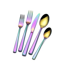 Towle Living Dream Rainbow 20-Piece Flatware Set - Stainless Steel Flatware for Dining, Colorful Silverware Collection, Modern Cutlery Set, Rainbow Finish Tableware, Durable Flatware for Everyday Use