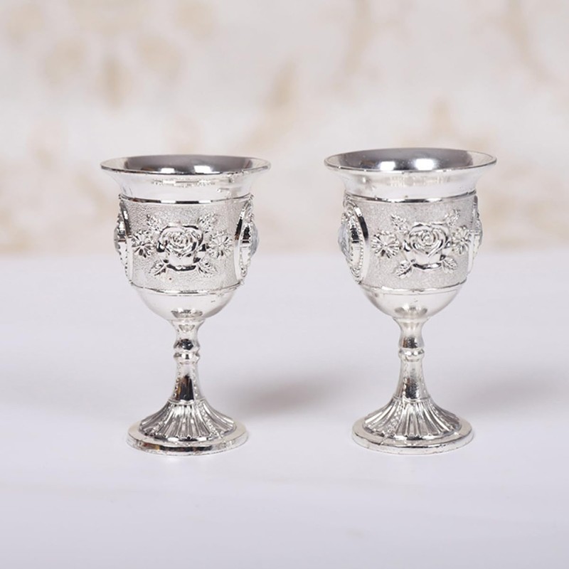 Gatuida 2pcs Goblets with Flower Pattern Elegant Alloy Cups for
