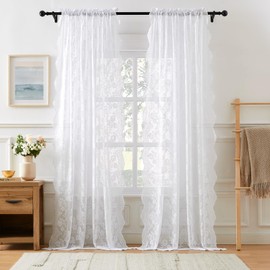 FOLKSIDE White Lace Curtains 96 Inches Long 2 Panels Vintage Floral Curtains for Living Room Victorian Lace Sheer Curtain Rod Pocket Light Filtering French Large Window Drapes for Dining Room, 52x96